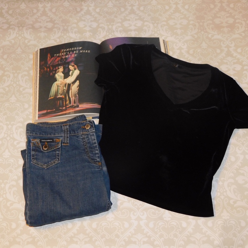 Crushed Velvet Black Crop Top